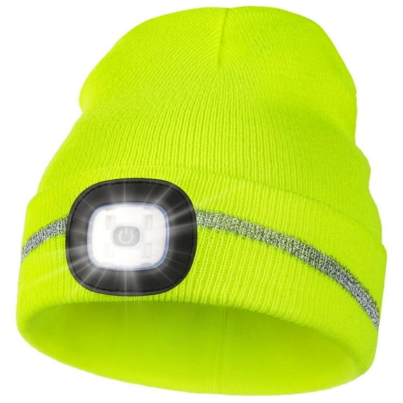 CENSGO LED Beanie with Reflective Stripes, Safety High Visibility Winter Hat with Light for Outdoor Work Sports Gifts for Men Dad (Fluorescent Yellow)