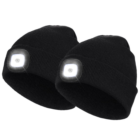 CENSGO LED Beanie for Men, Hat with Light, USB Rechargeable Warm Cap for Outdoor Gifts(Black+Black)