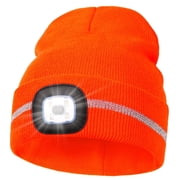 CENSGO LED Beanie with Reflective Stripes, Safety High Visibility Winter Hat with Light for Outdoor Work Sports Gifts for Men Dad Orange