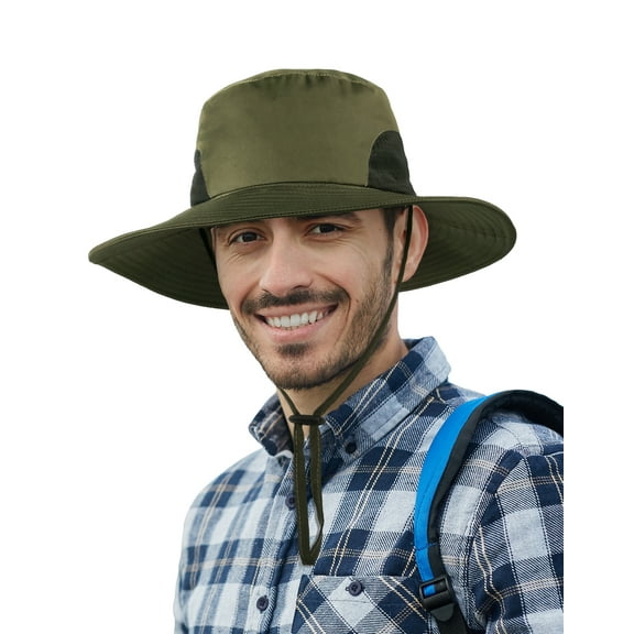 CENSGO Sun Buckets Hat for Men UV Protection Polyester Brim Boonie Hat Hiking Fishing Army Green