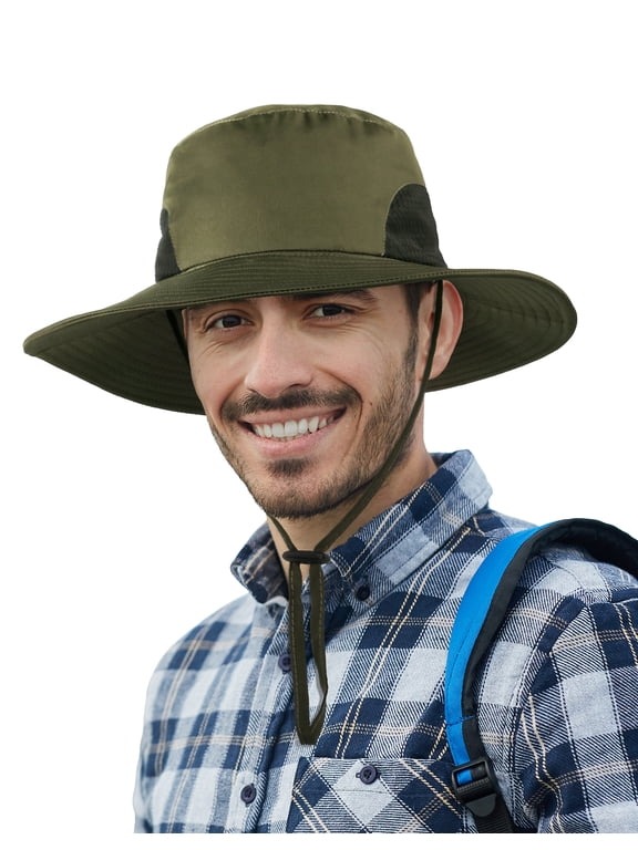 Sun Buckets Hat for Men UV Protection Polyester Brim Boonie Hat Hiking Fishing Army Green