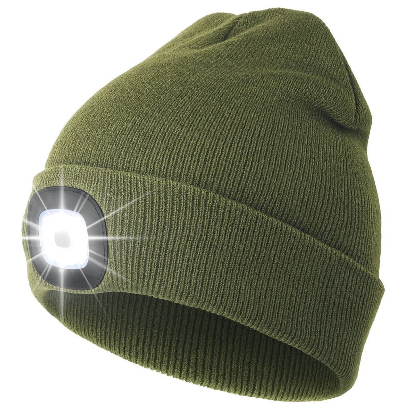 CENSGO Beanie with a Light, Unisex USB Rechargeable LED Beanie, Lighted Knitted Cap Ideal Gifts for Men Women Army Green