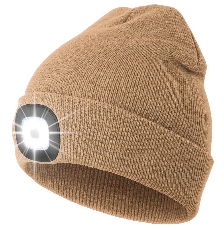CENSGO Beanie with a Light, Unisex USB Rechargeable LED Beanie, Lighted Knitted Cap Ideal Gifts for Men Women Camel Yellow