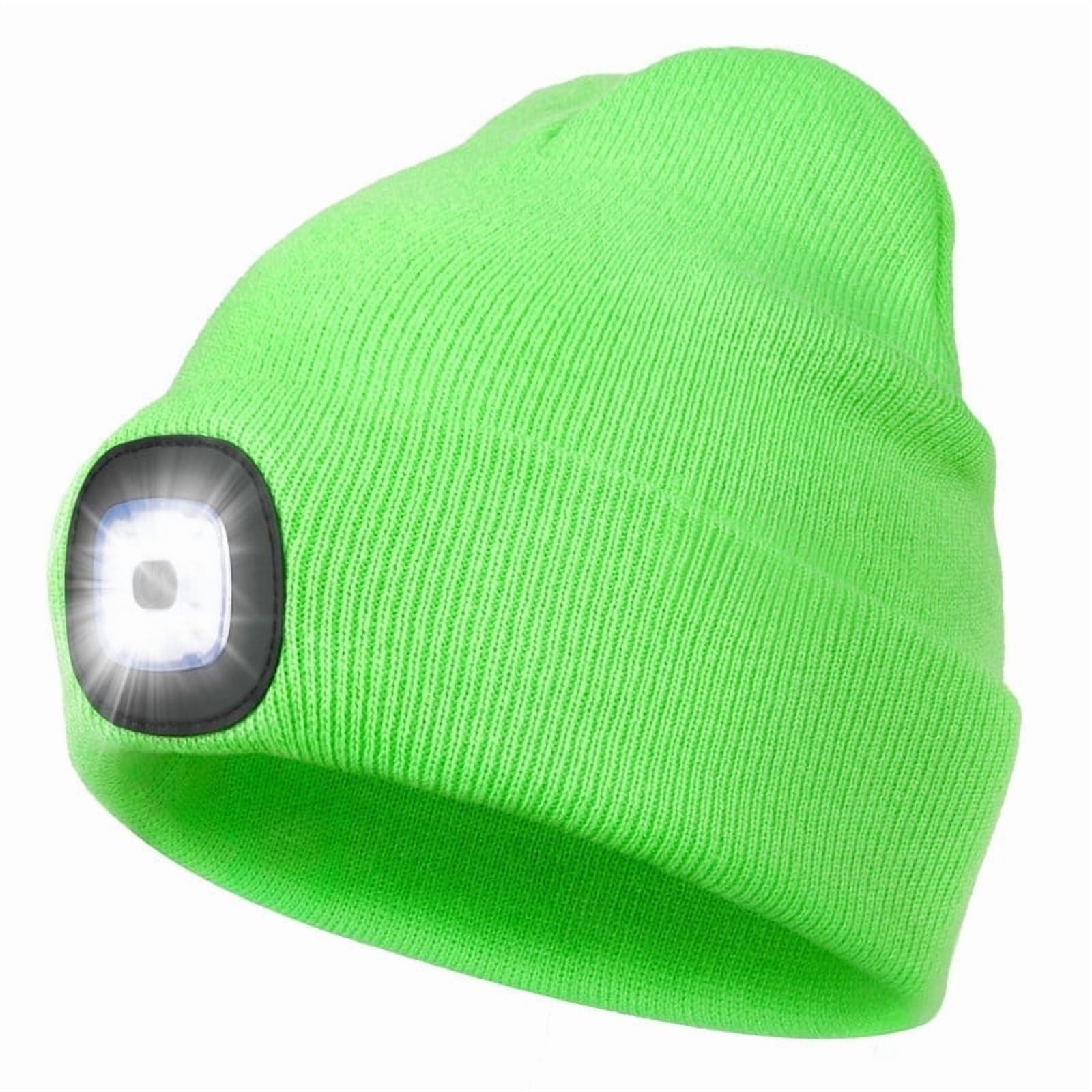 CENSGO Beanie with a Light, Unisex USB Rechargeable LED Beanie, Lighted Knitted Cap Ideal Gifts for Men Women Fluorescent Green