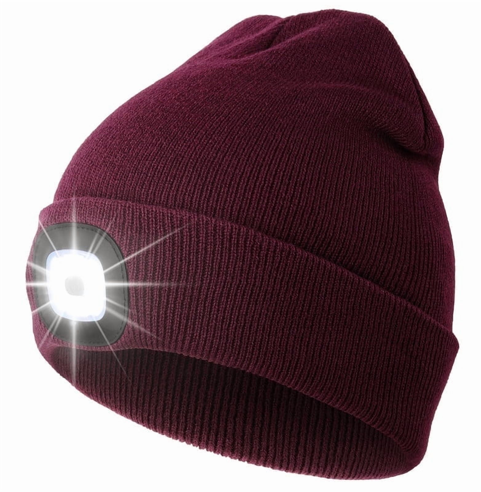 CENSGO Beanie with a Light, Unisex USB Rechargeable LED Beanie, Lighted Knitted Cap Ideal Gifts for Men Women Maroon
