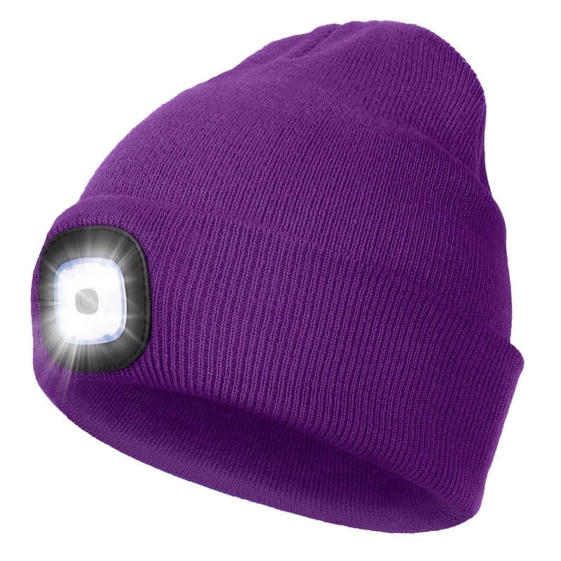 CENSGO Beanie with a Light, Unisex USB Rechargeable LED Beanie, Lighted Knitted Cap Ideal Gifts for Men Women Purple