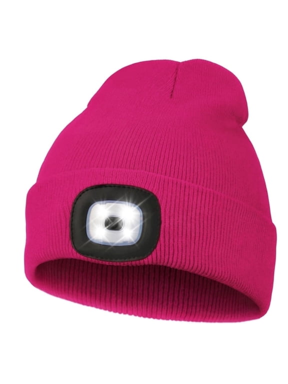 Beanie with a Light, Ideal Christmas Stuffers Gifts for Men, USB Lighted Knitted Cap Rose Red