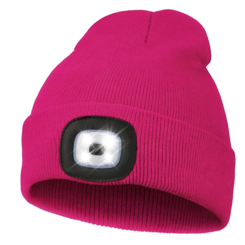 CENSGO Beanie with a Light, Unisex USB Rechargeable LED Beanie, Lighted Knitted Cap Ideal Gifts for Men Women Rose Red