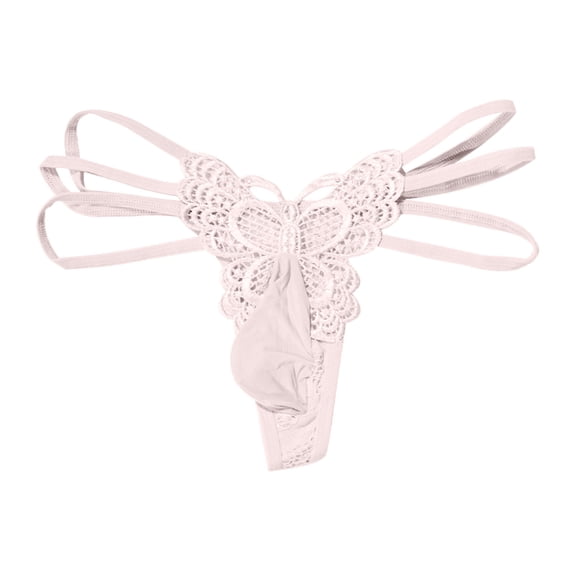 CENTIE Exotic Mens Thong with Lace and Delicate Straps for Play White One Size