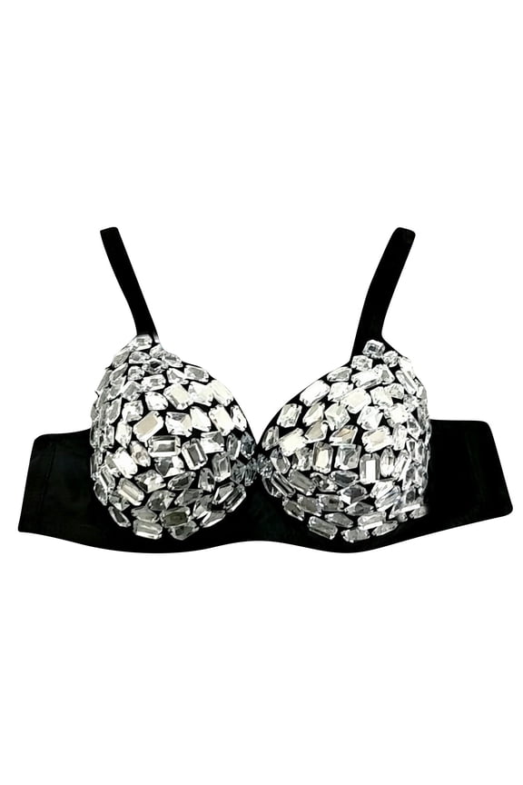 Lingerie for Women Fashion Studded Rhinestone Bra for Party Lady Punk Black S