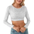 thumbnail image 1 of CENTIE Lingerie for Women's Sequins Solid Round Slim Midriff Long Sleeved Top for White M, 1 of 5