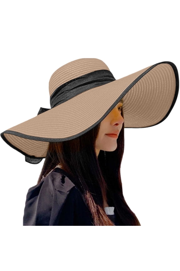 Sun Hat for Women Beachy Wide Brim Straw Summer Floopy Sun Cap Brown