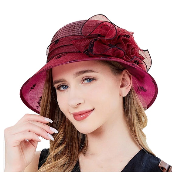 CENTIE Sun Hats Womens Dress Hat Wide Leaf Flower Bridal Shower Sun Hat Beach Hat Red