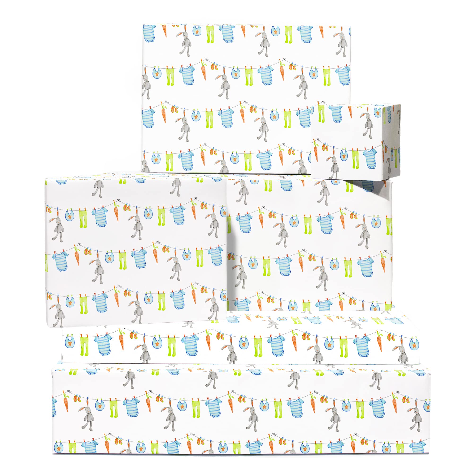 CENTRAL 23 Baby Shower Wrapping Paper 6 Sheets of White Gift Wrap