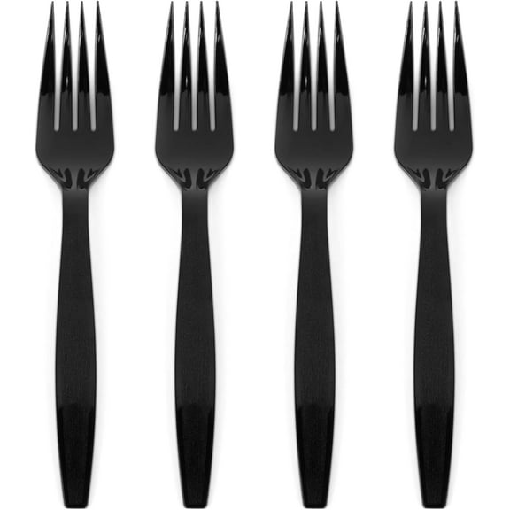 MEC 100 Pack Black Plastic Silverware Forks - Heavy Duty Forks Disposable for Parties, Weddings, and Holidays - Elegant Heavyweight Cutlery and Flatware Set for Events and Celebrations