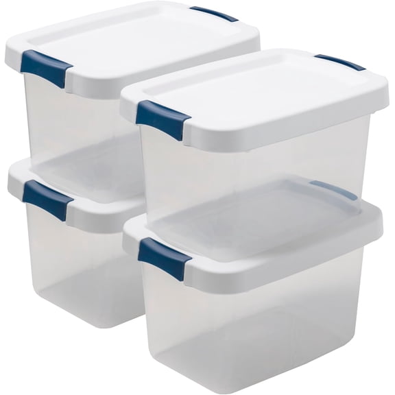 CENTREX CX Cleared Away 19-Quart Medium-Strength Clear Storage Container & Latching Lid, 4 Pack, (10.2”H x 17.1”W x 11.7”D) Stackable, Transparent Storage and Organization Tote, Plastic Bin