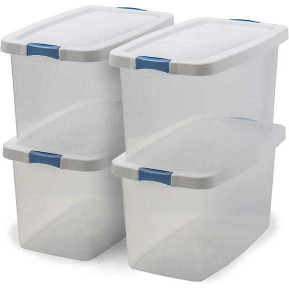 CENTREX CX Cleared Away 66-Quart Medium-Strength Clear Storage Container & Latching Lid, 4 Pack, (14.7”H x 27”W x 15.5”D) Stackable, Transparent Storage and Organization Tote, Plastic Bin