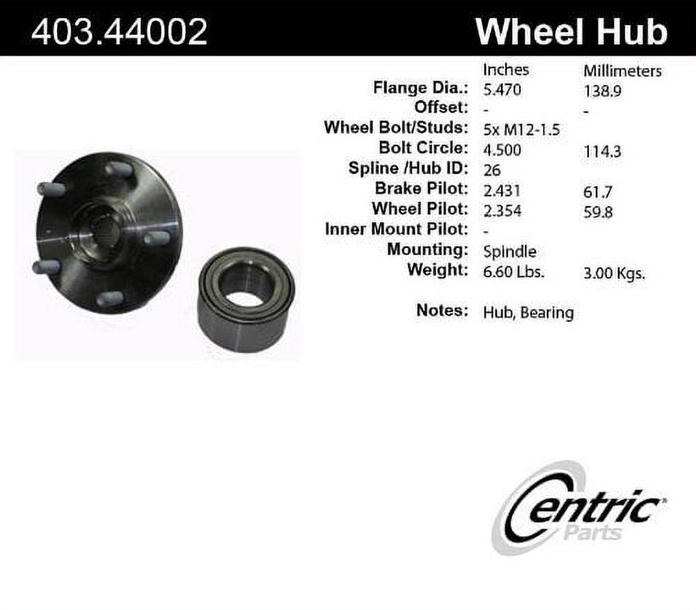 CENTRIC PARTS - HUB ASSEMBLY Fits select: 1992-2003 TOYOTA CAMRY, 1999-2001 LEXUS RX - image 1 of 5