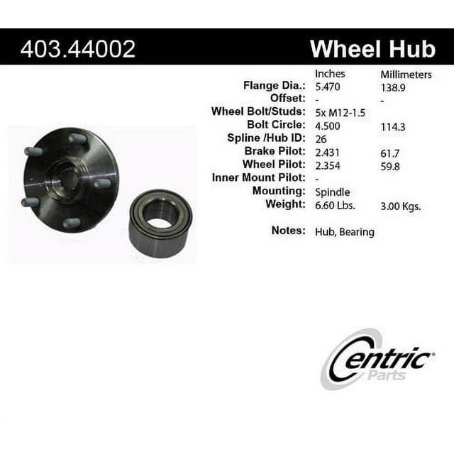 CENTRIC PARTS - HUB ASSEMBLY Fits select: 1992-2003 TOYOTA CAMRY, 1999-2001 LEXUS RX