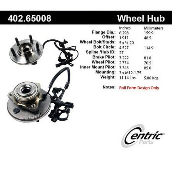 CENTRIC PARTS - HUB ASSEMBLY Fits select: 2006-2010 FORD EXPLORER, 2007-2010 FORD EXPLORER SPORT TRAC