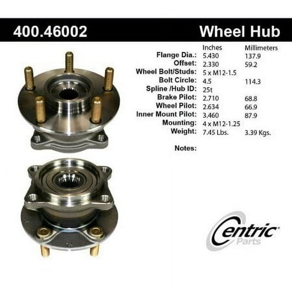 CENTRIC PARTS - HUB Fits select: 2004-2008,2010-2011 MITSUBISHI ENDEAVOR
