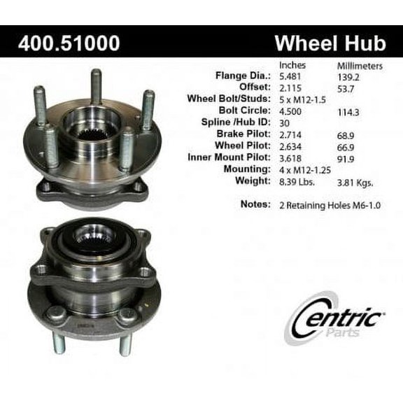 CENTRIC PARTS - HUB Fits select: 2015-2019 HYUNDAI SONATA, 2018-2020 HYUNDAI TUCSON