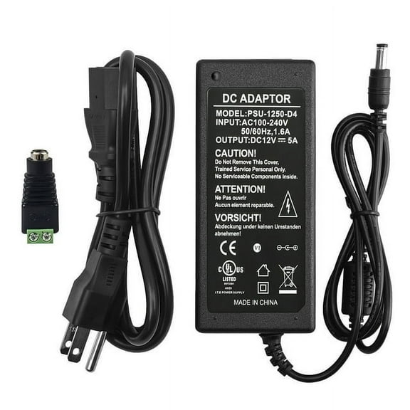 CENTROPOWER DC 12V 5A Power Supply Adapter AC 100-240V TO DC 12V for CCTV Security Surveillance Cameras LED Strip Light UL-Listed