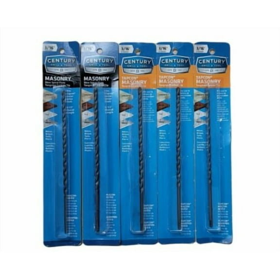 CENTURY DRILL & TOOL Drill Bit For Masonry Brick Stone, 3/16 Inch Pack of 5