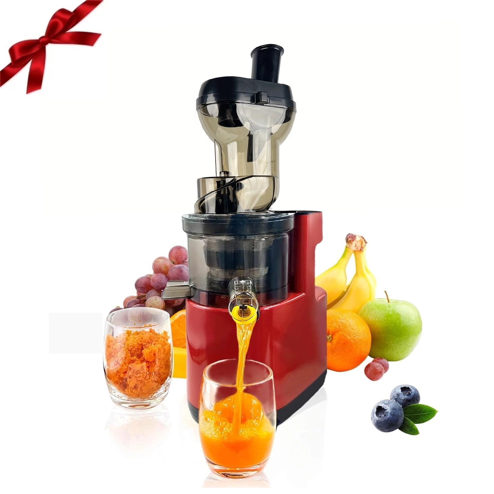 Cold Press Juicer Machines, Juicer Machine for Fruits and Vegetables,High Juice Yield, Multi-Functional for Home Commercial Use Wide Feed Chute with 150W Motor (Red)