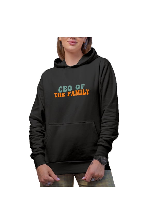 CEO of the Family, Businessman, Business Owner or Entrepreneur Themed, Groovy Retro Wavy Text Merch Gift, Black Hooded Sweatshirt or Hoodie, 3XL