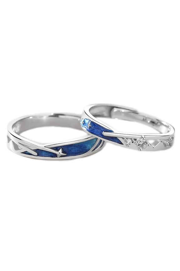 1 Pair Sea Blue Meteoric Star Couple Matching Rings Adjustable for Women Men