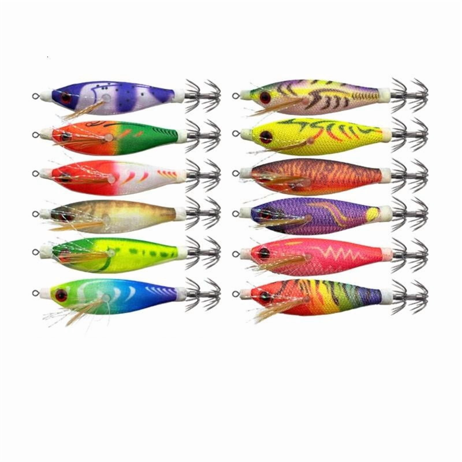 CEORPER 12PCS Realistic Plastic Squid Fishing Lures With Hook Glowing Shrimp Lures