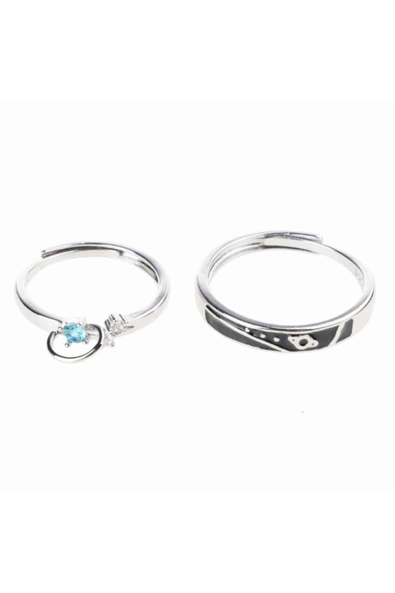 2 Pcs for Saturn Planet and Stars Universe Lover Rings Band