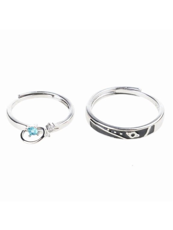 2 Pcs for Saturn Planet and Stars Universe Lover Rings Band