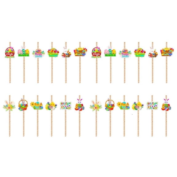 CEORPER 24pcs Easters Themed Drinking Straw Biodegradable Paper Straw for Gatherings