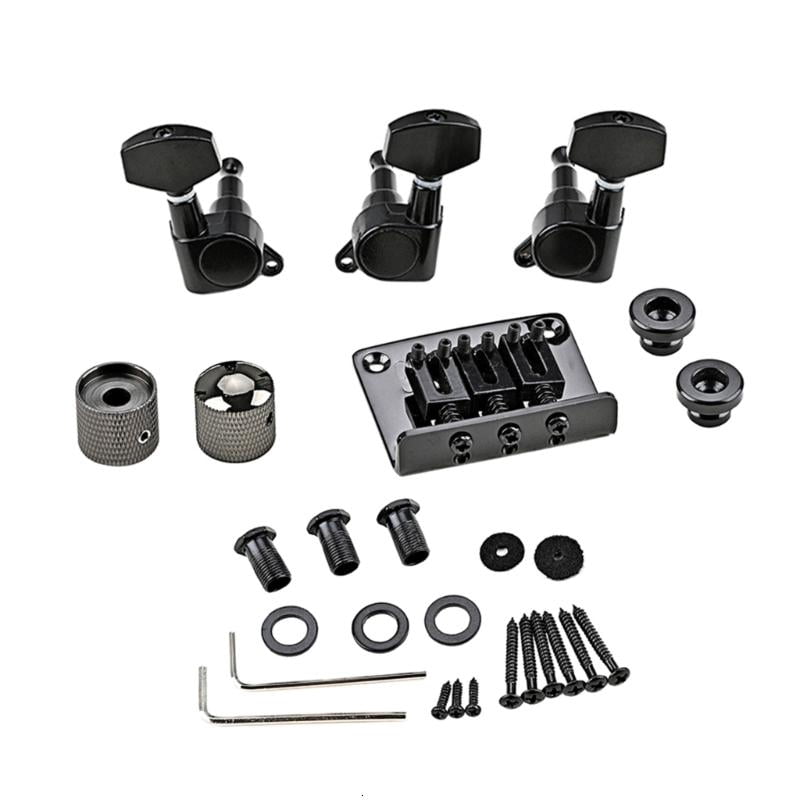 CEORPER 3 Strings Guitar Saddle Bridge Set Tuning Pegs Control Knobs Wrench Strap Locks