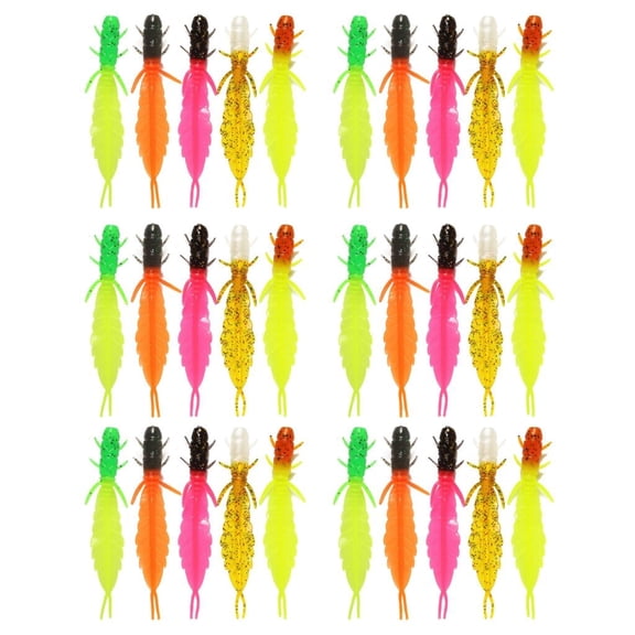 CEORPER 30Pcs Artificial Worm Lures Topwaters Swimming Lures Baits Double Color Silicone Swimbaits Baits Floatings Soft Baits