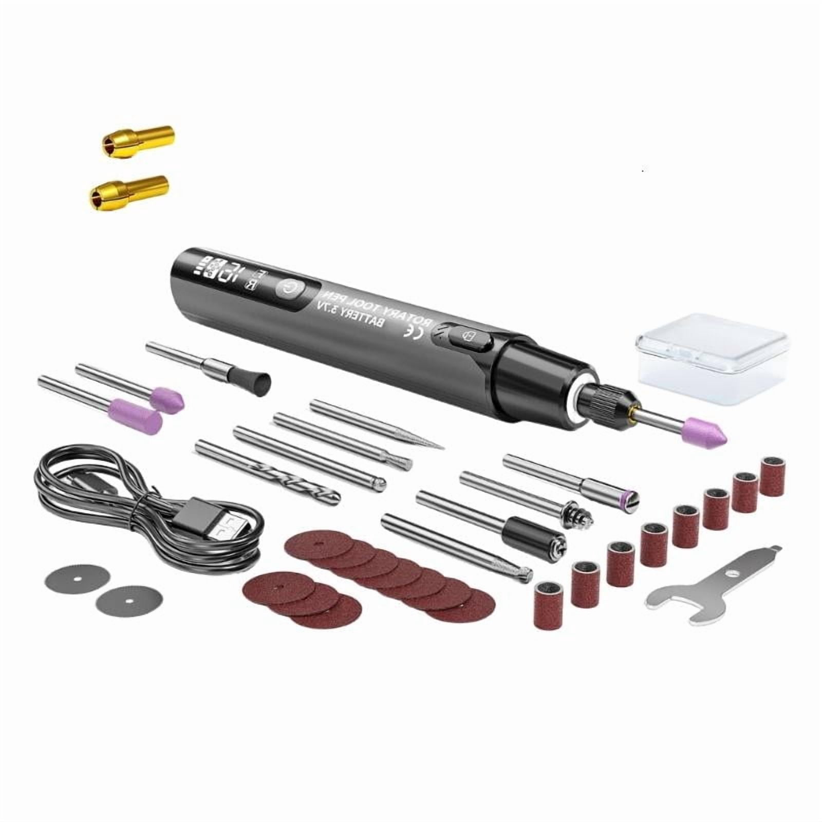 CEORPER 34Pcs/Pack Electric Engraving Pen LED Display 6 Speed Modifiable Revertible