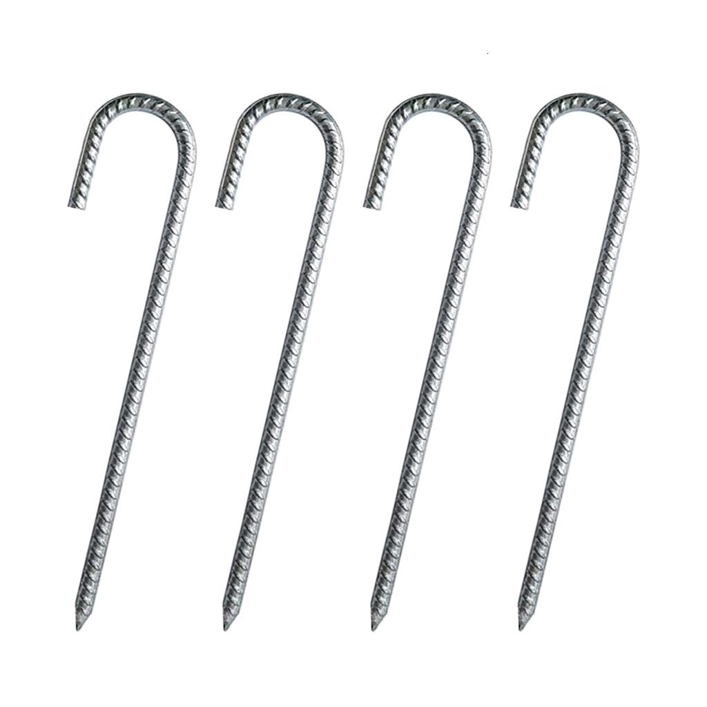 CEORPER 4 Pcs J Hook Ground Nails Thick Camping Tent Stake Peg Rustproof Durable
