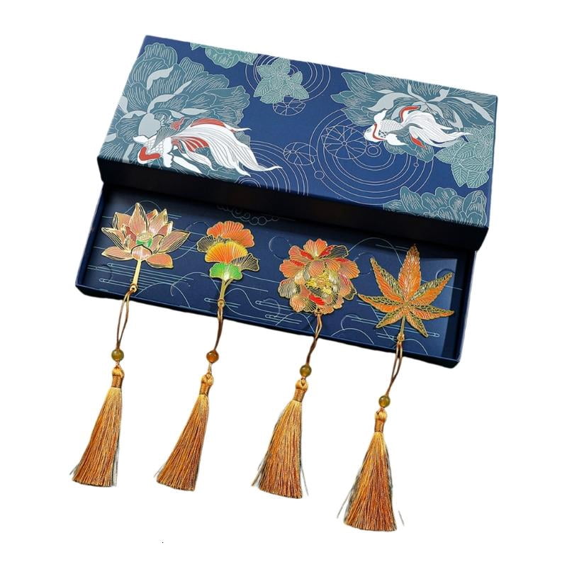 CEORPER 4Pcs Hollow Leaves Engraved Bookmarks Novel Fiction Page Marker with Tassels