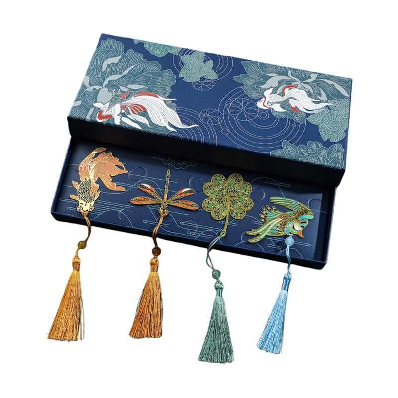 CEORPER 4Pcs Hollow Leaves Engraved Bookmarks Novel Fiction Page Marker with Tassels