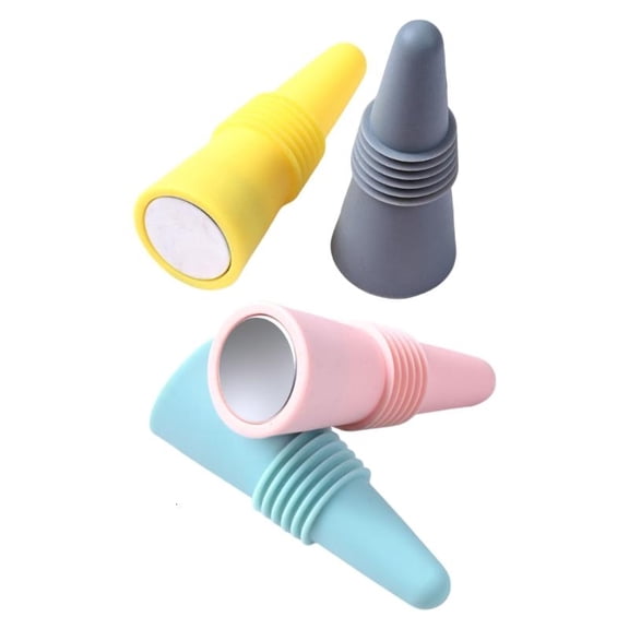 CEORPER 4Pieces Silicone Wine Stoppers with Threaded Seal Rings Beverage Bottles Corks