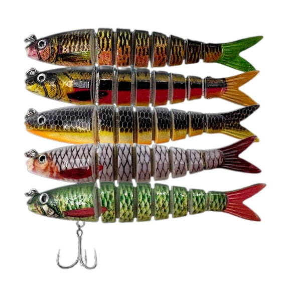 CEORPER 5Pcs Multi Jointed Swimbaits Slow Sinking Swimming Lures Fishhooks Freshwater Saltwater Bass Treble Hook Fishing Lures