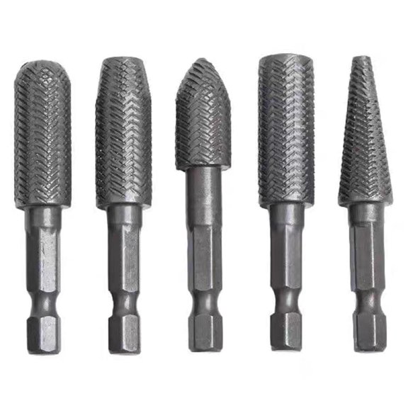 CEORPER 5Pcs Rotary Burr Rasp Set Wood Carving Drill Bit Carbon Steel File Rasp Woodworking Tool for Wood Plastic Engraving