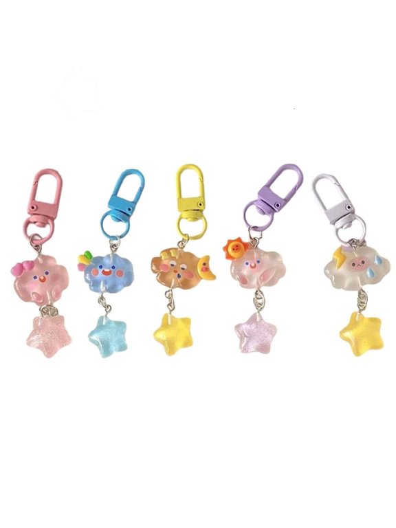 5pcs Cartoon Cloud Star Keychain Accessory Set For Children And Teens Jewelry