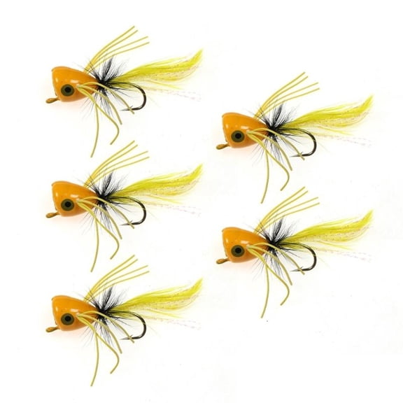 CEORPER 5pcs Popping Lure with Hook Fly Fishing Popper Fly Popper Lures