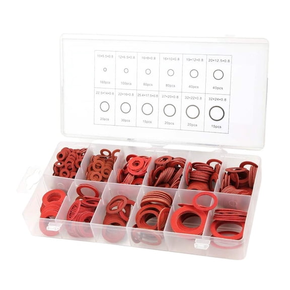 CEORPER 600Pcs/set Gasket Spacers Washer Red Steel Paper Fiber Flat Insulation Kit
