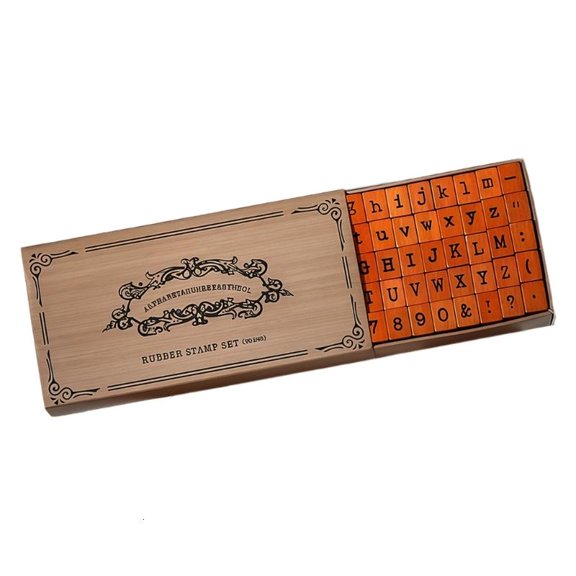 CEORPER 70Pcs Retro Letter Number Rubber Stamper In Wooden Box Educational Stamper
