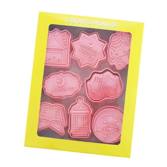 CEORPER 8pcs Eid Fondant Cookie Cutters Set Biscuits Stamp For Creative Baking Needs