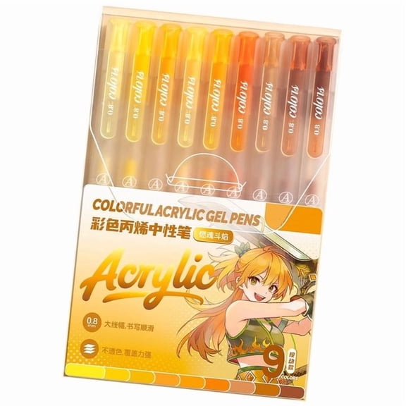 CEORPER 9Pcs Colorful Retractable Gel Pen 0.8mm Needle Tip Multicolored Acrylic Gel Pen